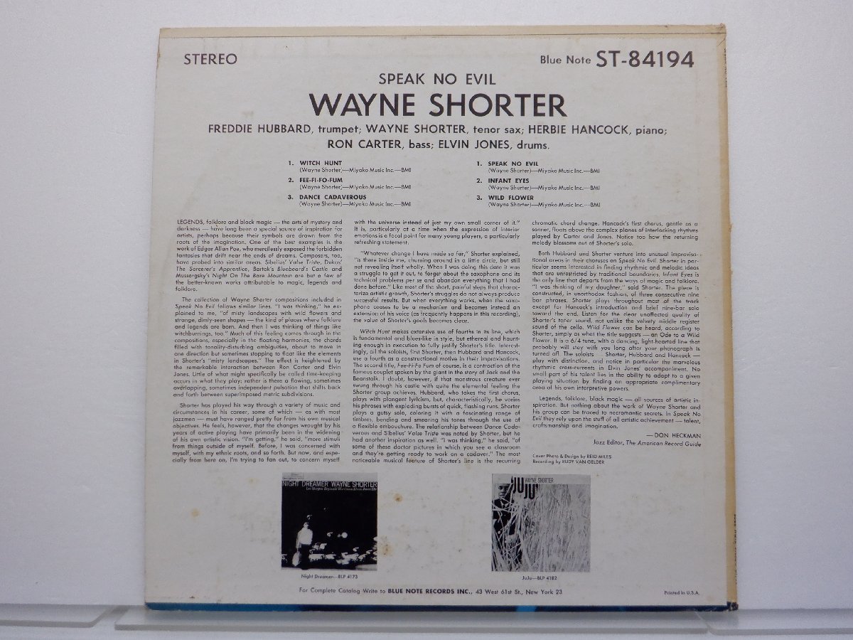 Wayne Shorter「Speak No Evil」LP（12インチ）/Blue Note(BST 84194)/Jazz_画像2