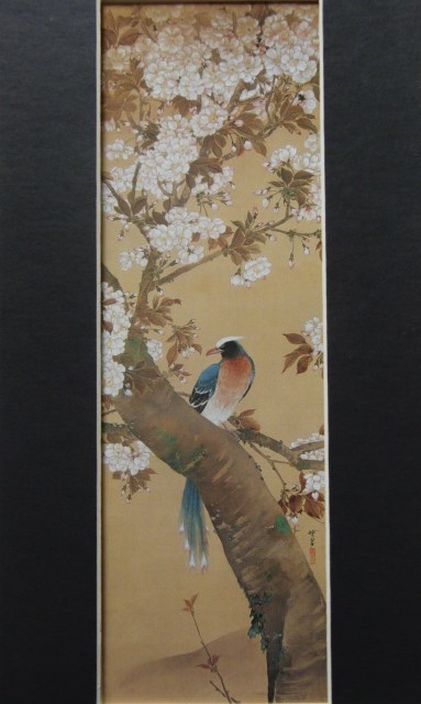  river saucepan ..,[ double cherry blossom . bird ], rare frame for book of paintings in print .., beautiful goods, new goods frame attaching, interior, spring, Sakura 