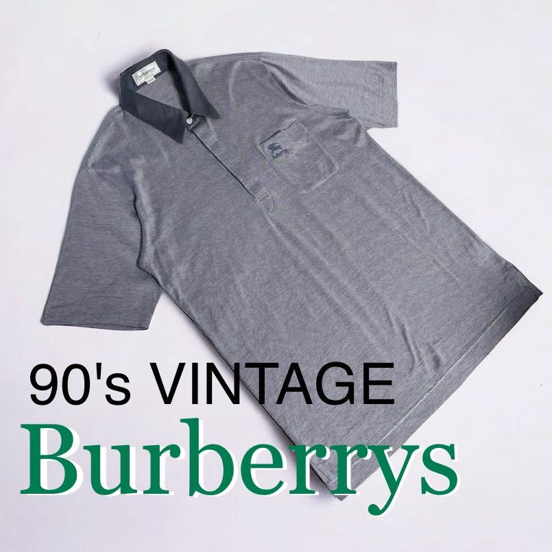 極美品 90's VINTAGE Burberrys 旧タグ 半袖 シャツ ポロシャツ 艶あり 薄手 ビンテージ 三陽商会 正規品 白タグ ゴルフ GOLF 光沢 90年代