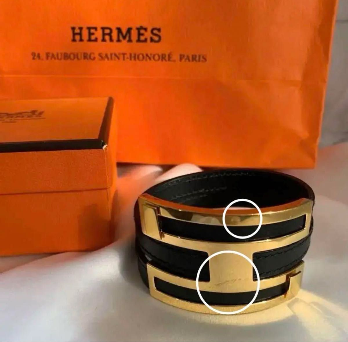 エルメス プスプス ブレスレット バングル 黒×ゴールド レア HERMES