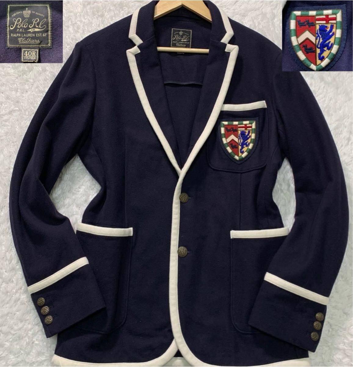 【希少・XL相当】美品　POLO RALPH LAUREN ポロラルフローレン テーラードジャケット ウール ブレザー ネイビー 紺ブレ メンズ LL 戦闘服_画像1