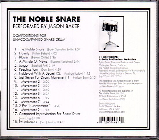 「The Noble Snare Performed By Jason Baker」Compositions For Unaccompanied Snare Drum/スネアドラム/パーカッション