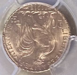 フランス1913年マリアンヌルースター金貨MS66+ PCGS 20フランTOP6!!アンティークコインの画像8