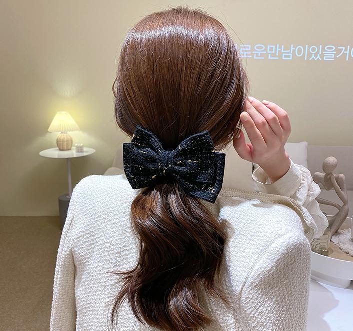 リボン バレッタ ツイード ビッグリボン ヘアバレッタ ヘアアクセ 韓国_画像3