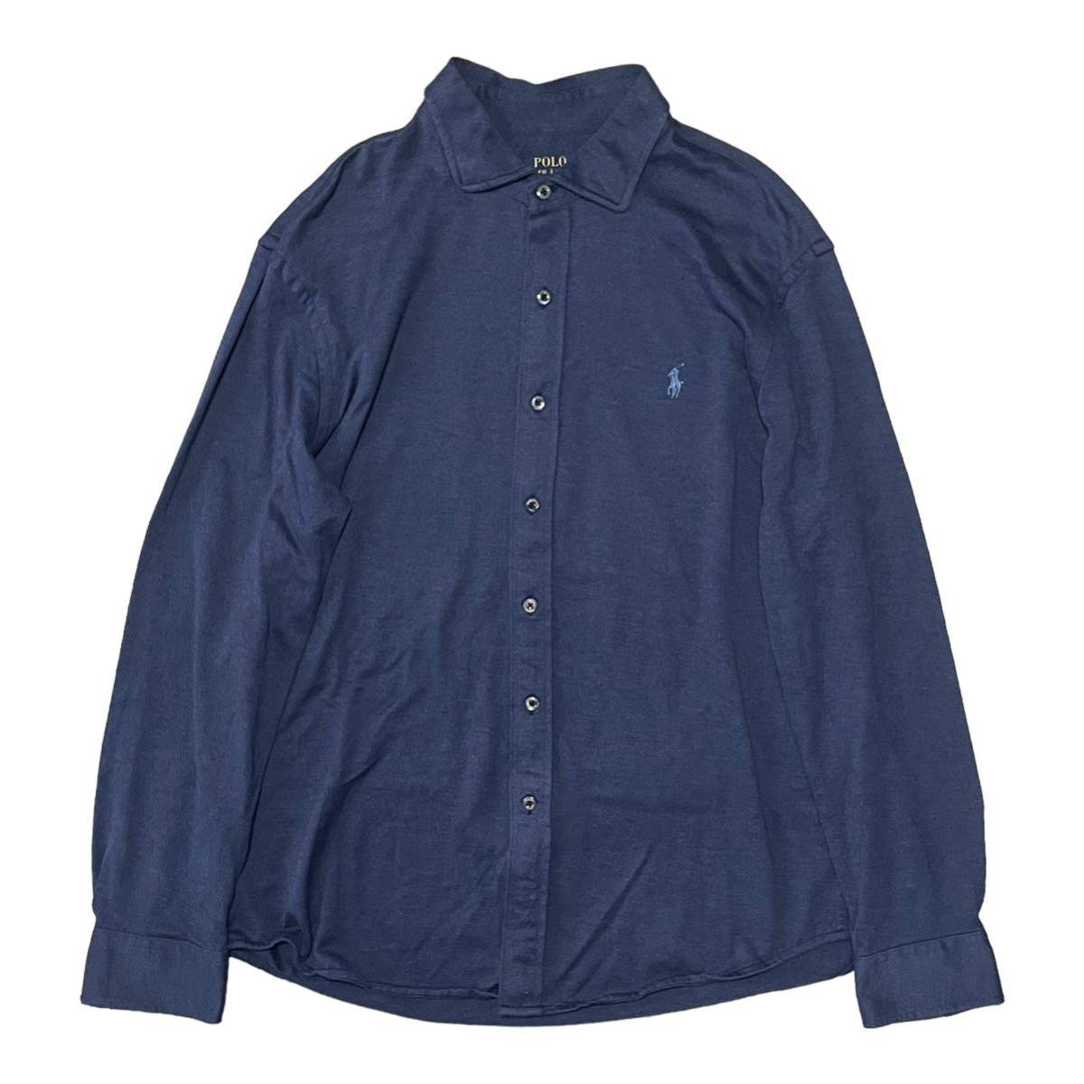 POLO Ralph lauren ポロ　ラルフローレン　ニットドレスシャツ　長袖シャツ　ネイビー　メンズXLサイズ KNIT DRESS SHIRT