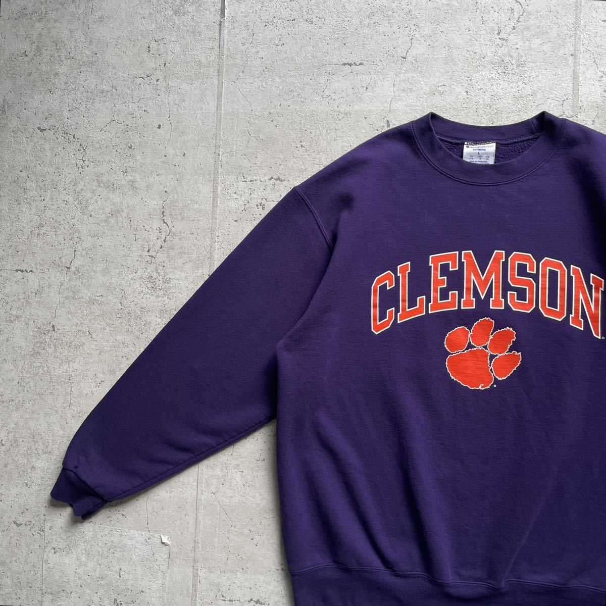 champion チャンピオン カレッジロゴ CLEMSON クルーネック スウェット トレーナー パープル L_画像1