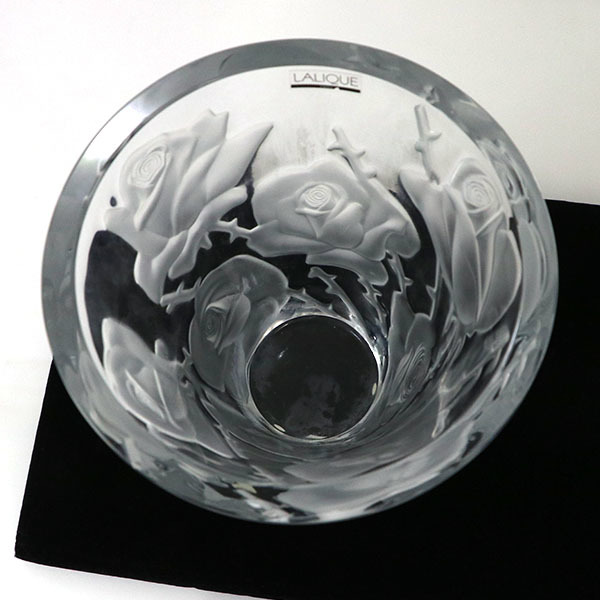 ラリック LALIQUE 花柄 フラワーベース 花瓶 クリスタル アンティーク 薔薇 バラ【yy】【中古】5000006800900026の画像4