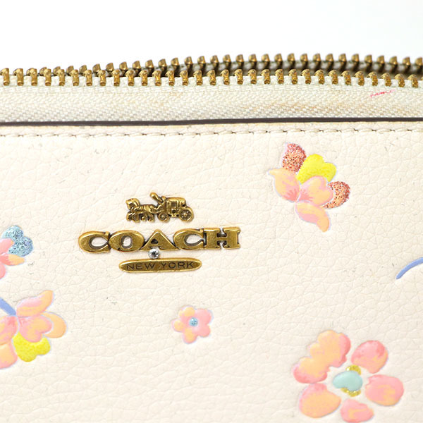 コーチ COACH 花柄 ホワイト レザー ラウンドファスナー C2848 長財布 レディース【xx】【中古】4000014800200902_画像9