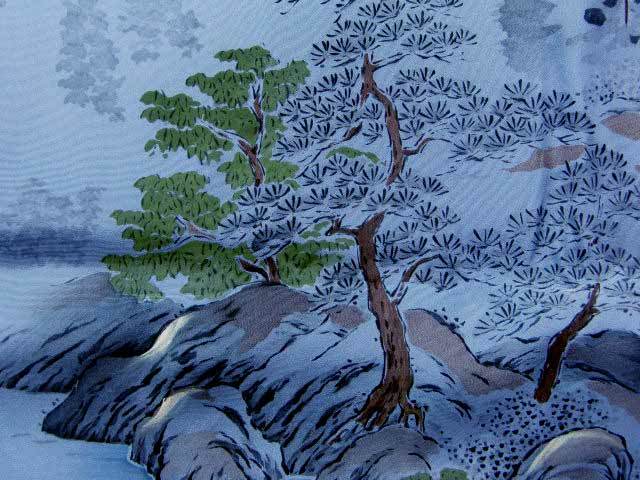 [ new goods ][ free shipping ] for man silk .. long kimono-like garment Mt Fuji . pine blue .. long kimono-like garment unused simplified kimono silk 100% [2 ten thousand jpy exactly ]