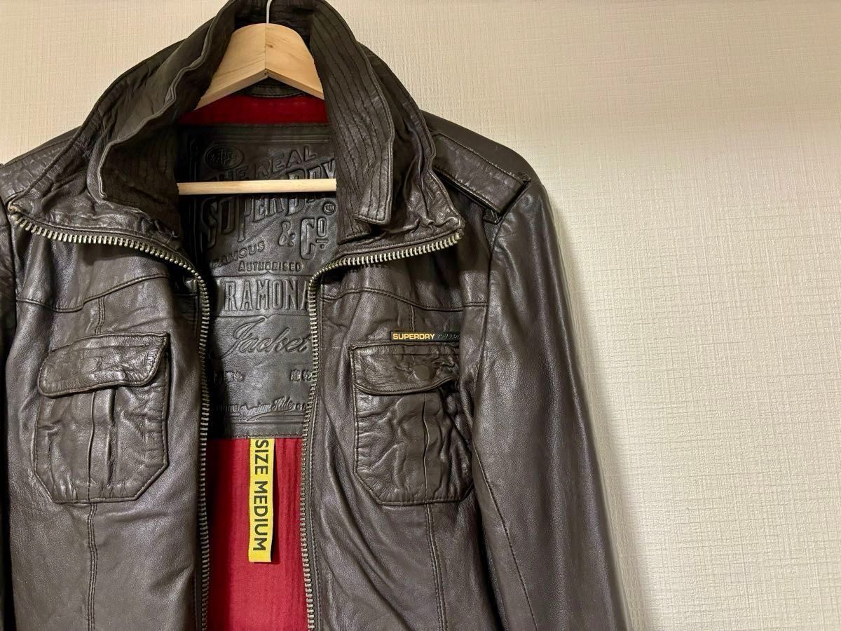 Superdry 極度乾燥 ベッカム着用モデル 二重襟 ジッパー レザー Superdry 極度乾燥 ベッカム着用モデル 二重襟 ジッパー レザー