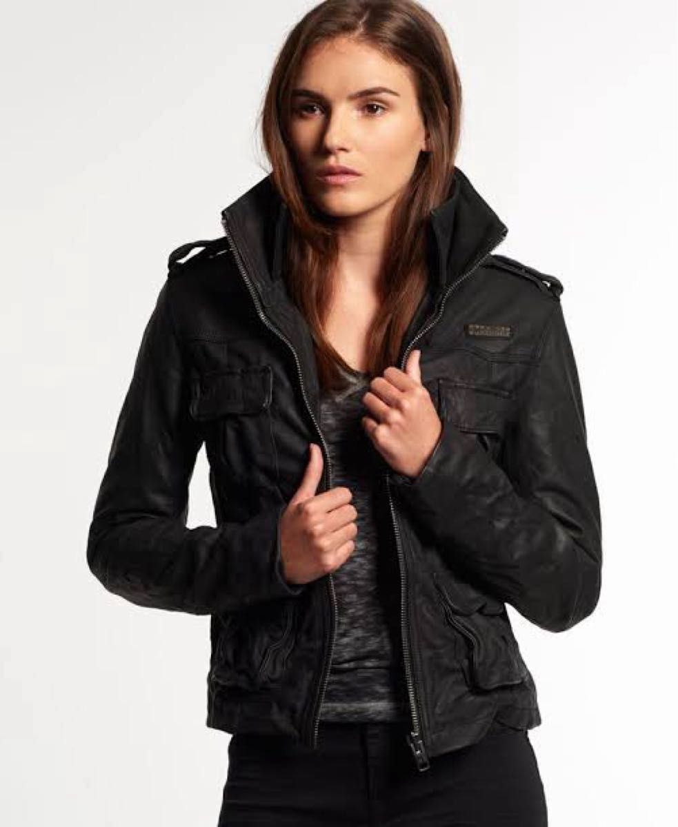 Superdry 極度乾燥 ベッカム着用モデル 二重襟 ジッパー レザー Superdry 極度乾燥 ベッカム着用モデル 二重襟 ジッパー レザー