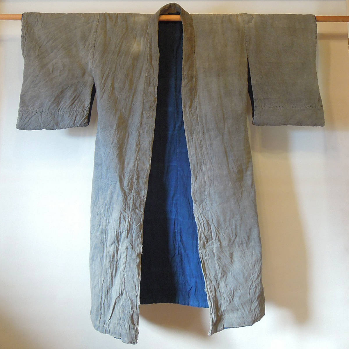 激シブ 襤褸 棉入り半纏 夜着 襦袢 ボロ スレ シルバーグレイ MENS L～LLsize BORO KIMONO VINTAGE _画像1