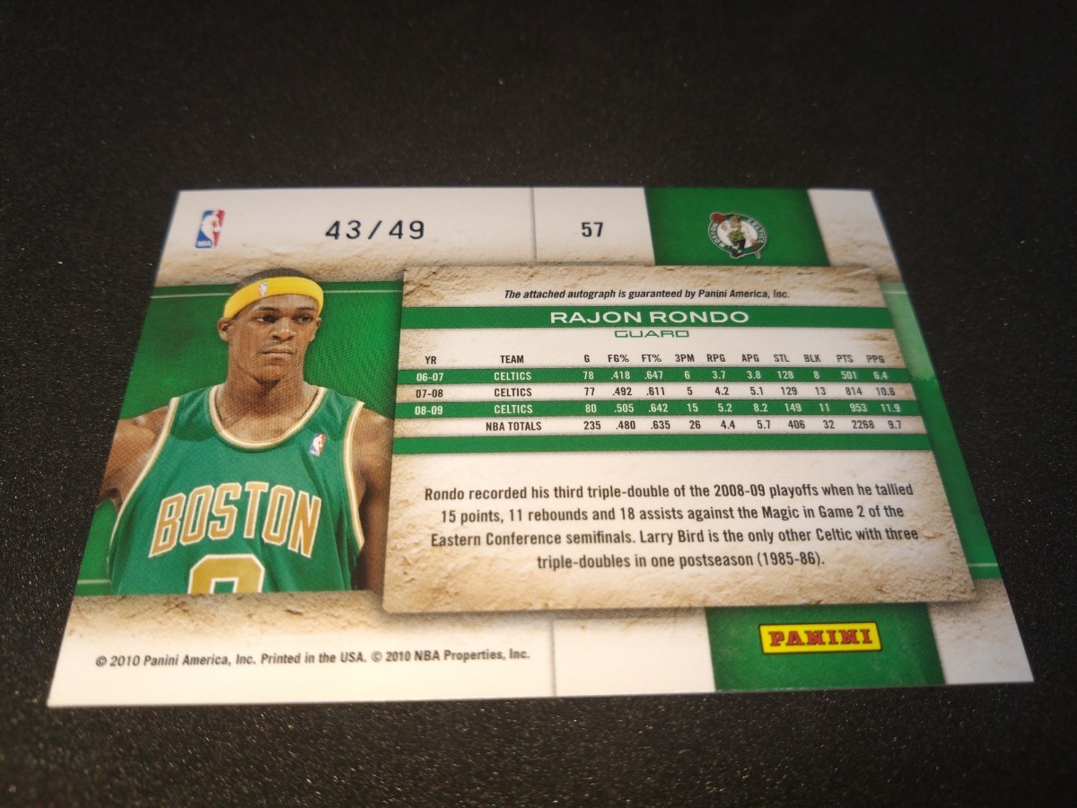 rajon rondo 2009-10 studio /49 auto panini proof_画像3