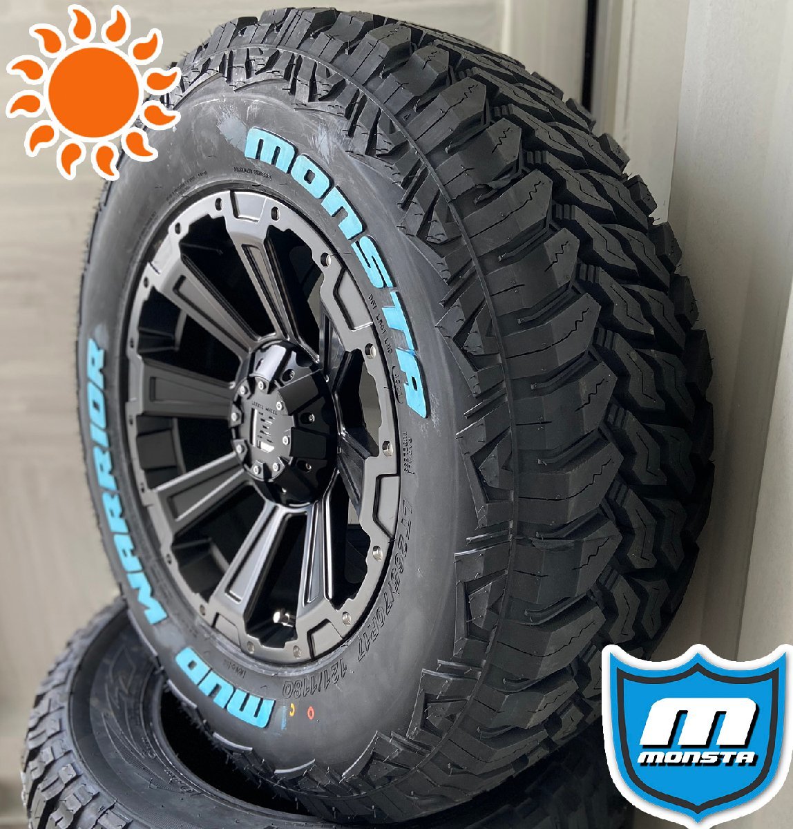 ラングラー（JK,JL）タイヤホイールセット 17インチ 4本セット 1台分 MONSTA MUDWARRIOR ホワイトレター 265/65R17 265/70R17 DeathRock_画像6