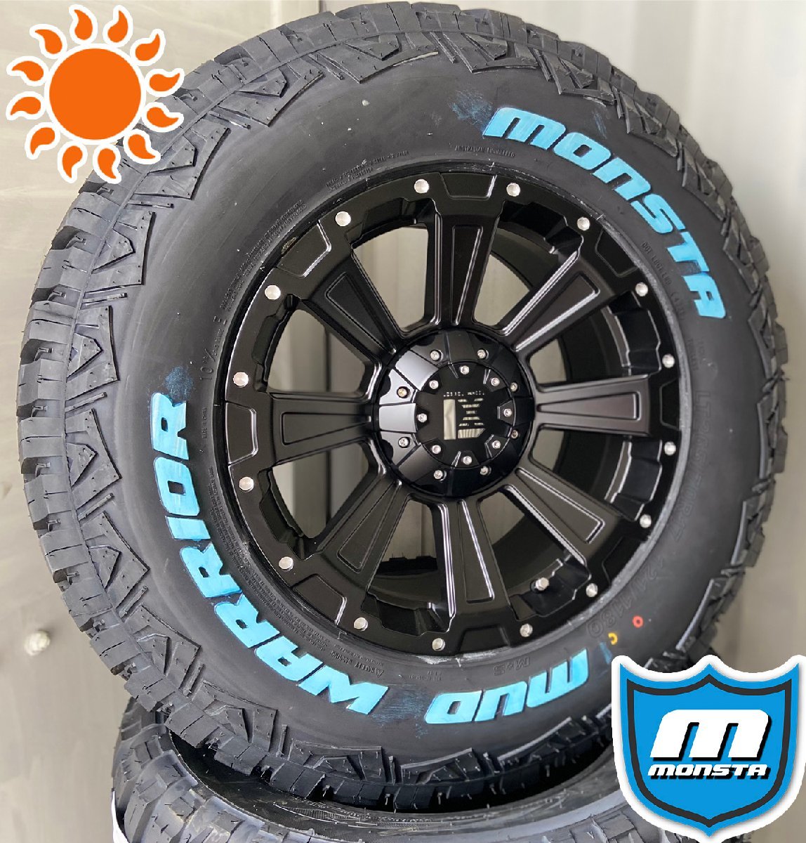 ラングラー（JK,JL）タイヤホイールセット 17インチ 4本セット 1台分 MONSTA MUDWARRIOR ホワイトレター 265/65R17 265/70R17 DeathRock_画像4