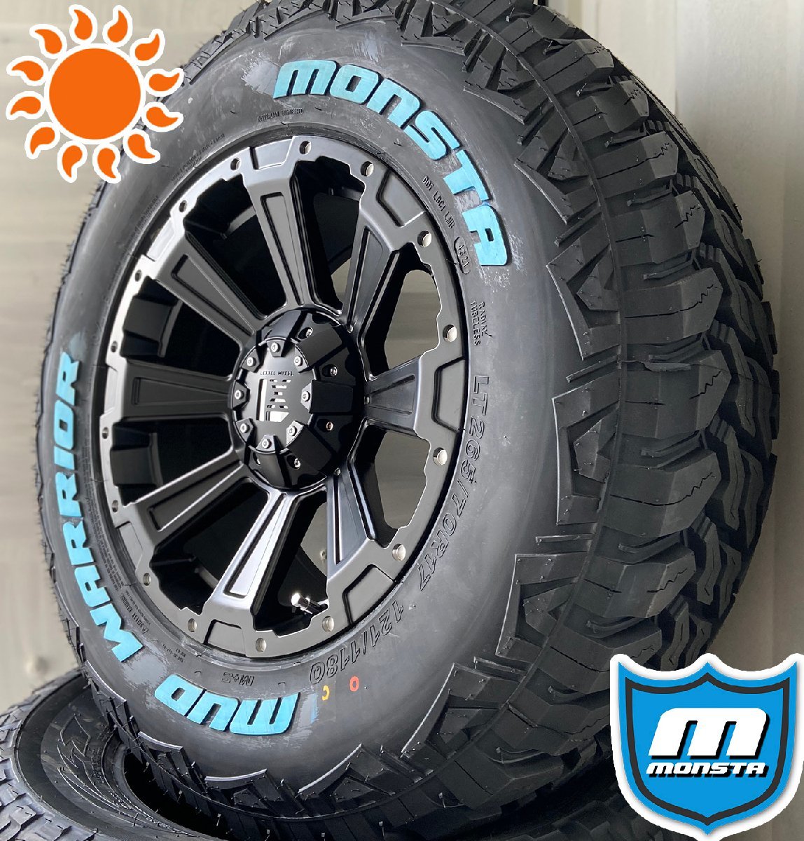 ラングラー（JK,JL）タイヤホイールセット 17インチ 4本セット 1台分 MONSTA MUDWARRIOR ホワイトレター 265/65R17 265/70R17 DeathRock_画像4