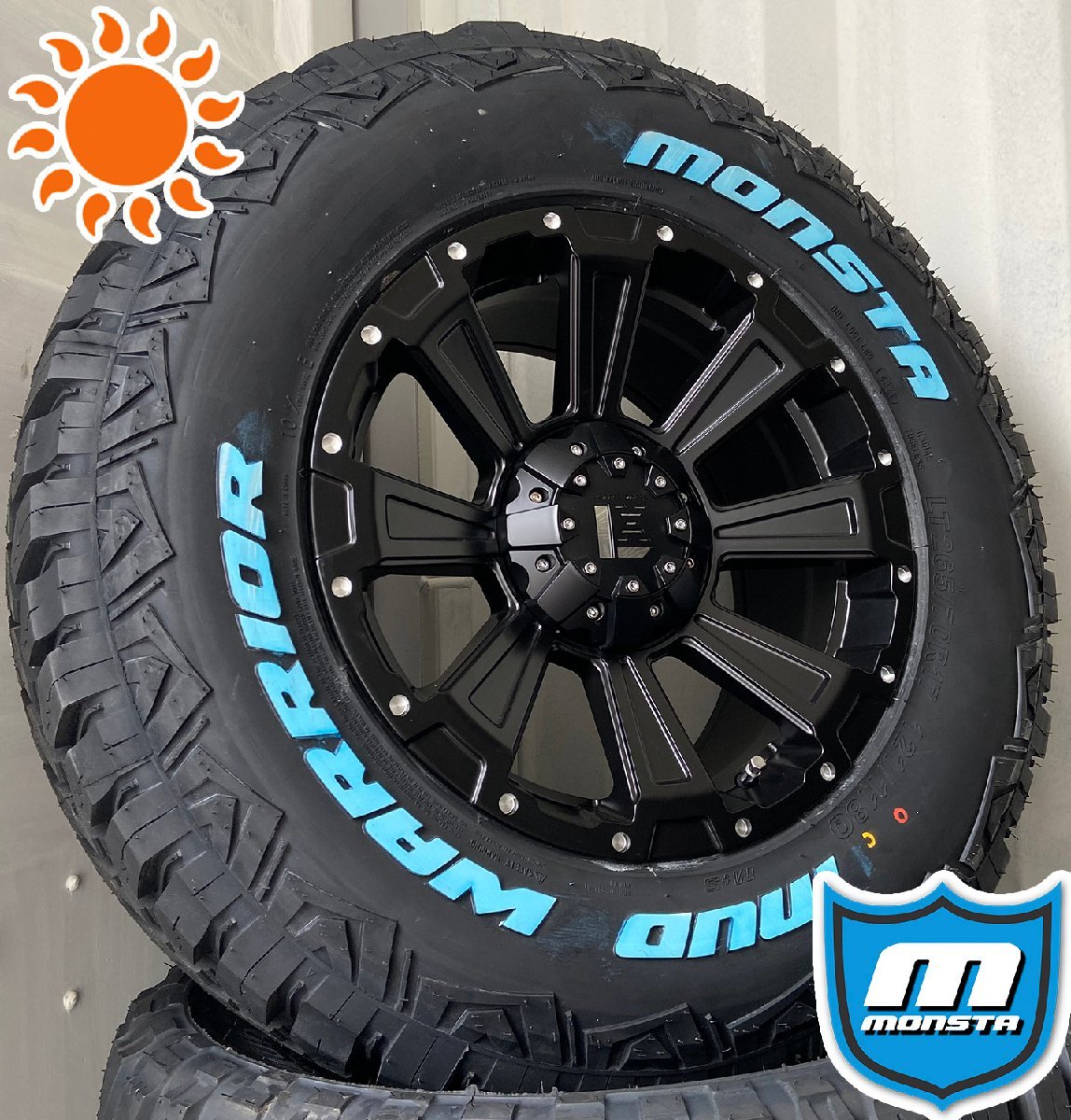 ラングラー（JK,JL）タイヤホイールセット 17インチ 4本セット 1台分 MONSTA MUDWARRIOR ホワイトレター 265/65R17 265/70R17 DeathRock_画像2