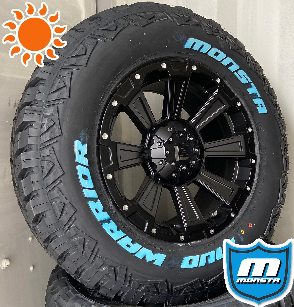 ラングラー（JK,JL）タイヤホイールセット 17インチ 4本セット 1台分 MONSTA MUDWARRIOR ホワイトレター 265/65R17 265/70R17 DeathRock_画像8