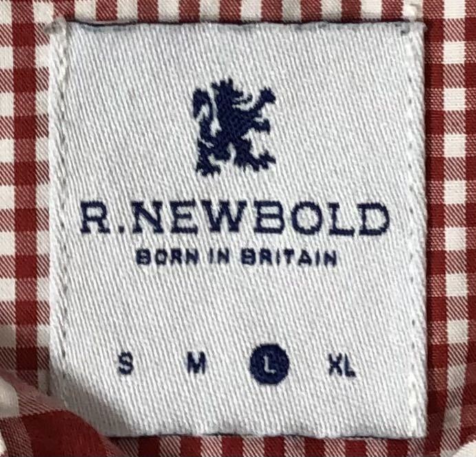 ■ R.NEWBOLD アールニューボールド ポールスミス ■ ロゴ ラベル クレイジーパターン 長袖 ボタン シャツ レッド系 L_画像4