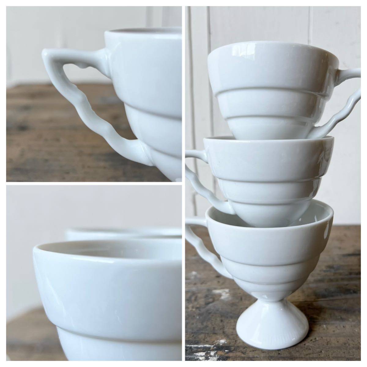 5個set 段々デミカップ デッドストック 白磁 陶器　検: ホワイト 白 コーヒー 珈琲 デザートカップ 喫茶 カフェ レトロ ビンテージ_画像8