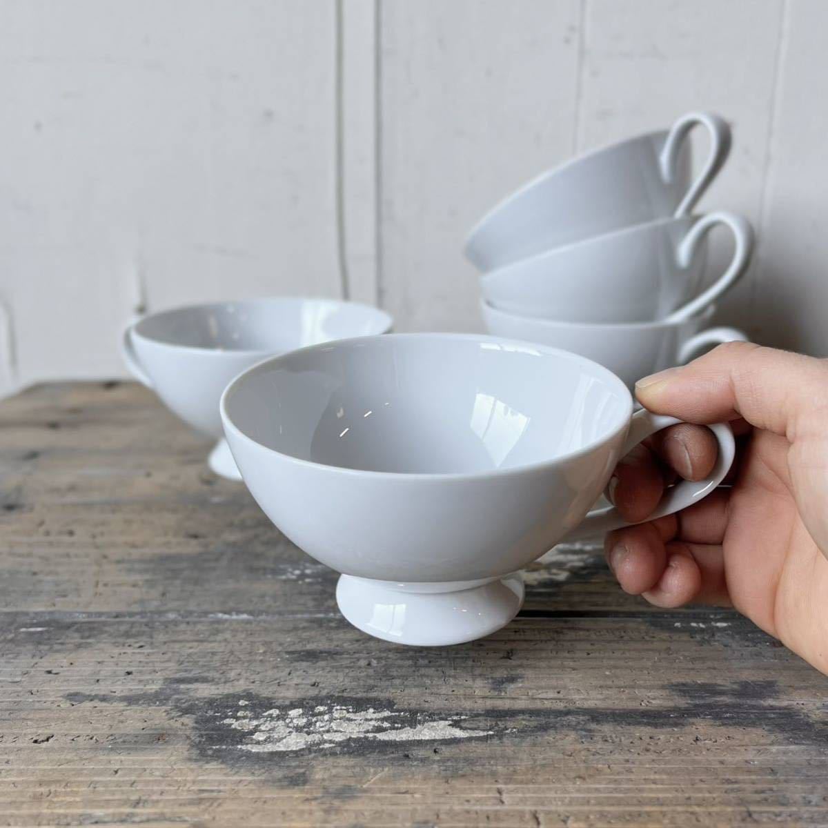 2個set 綺麗な形 ティー スープカップ デットストック 白磁 陶器　検: コーヒー フレンチ コース ビストロ カフェ レトロ ビンテージ_画像3