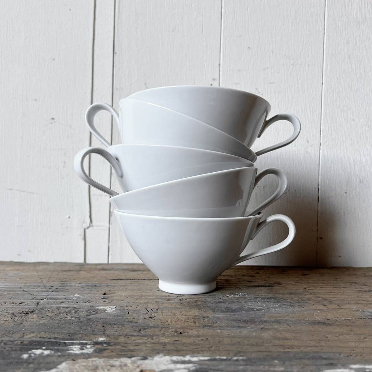 2個set シンプルカップ ティー スープ デットストック 白磁 陶器 検: スープカップ フレンチ コース ビストロ カフェ レトロ ビンテージの画像2