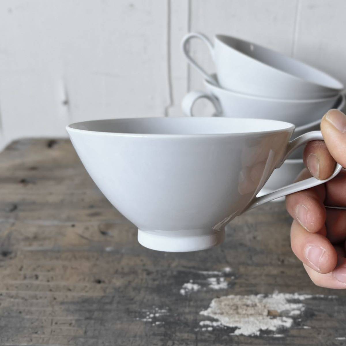 2個set シンプルカップ ティー スープ デットストック 白磁 陶器 検: スープカップ フレンチ コース ビストロ カフェ レトロ ビンテージの画像3