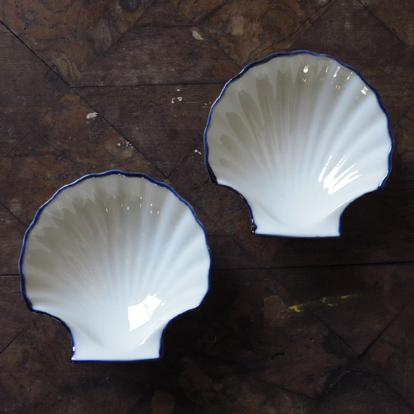 2個セット ブルーラインシェル 小皿 白磁 デットストック 1970年代貿易用 検: 貝 パン 小鉢 取り皿 レトロ 陶器 アンティーク ビンテージの画像4
