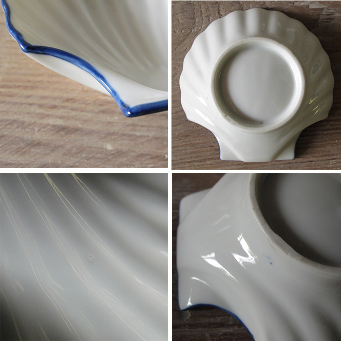 2個セット ブルーラインシェル 小皿 白磁 デットストック 1970年代貿易用 検: 貝 パン 小鉢 取り皿 レトロ 陶器 アンティーク ビンテージの画像9