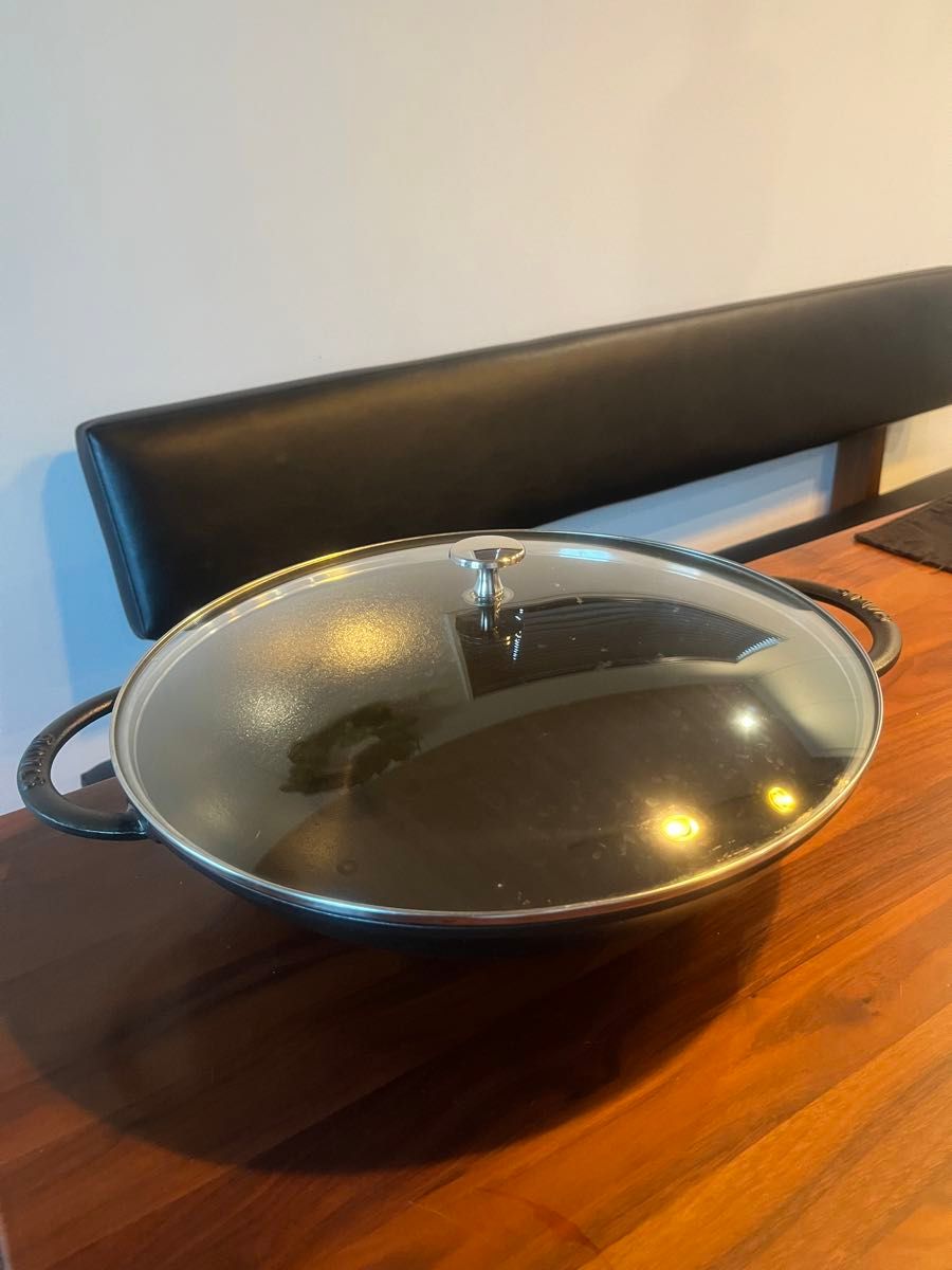 日本未発売　Staub wok 中華鍋　特大　ガラス蓋付き