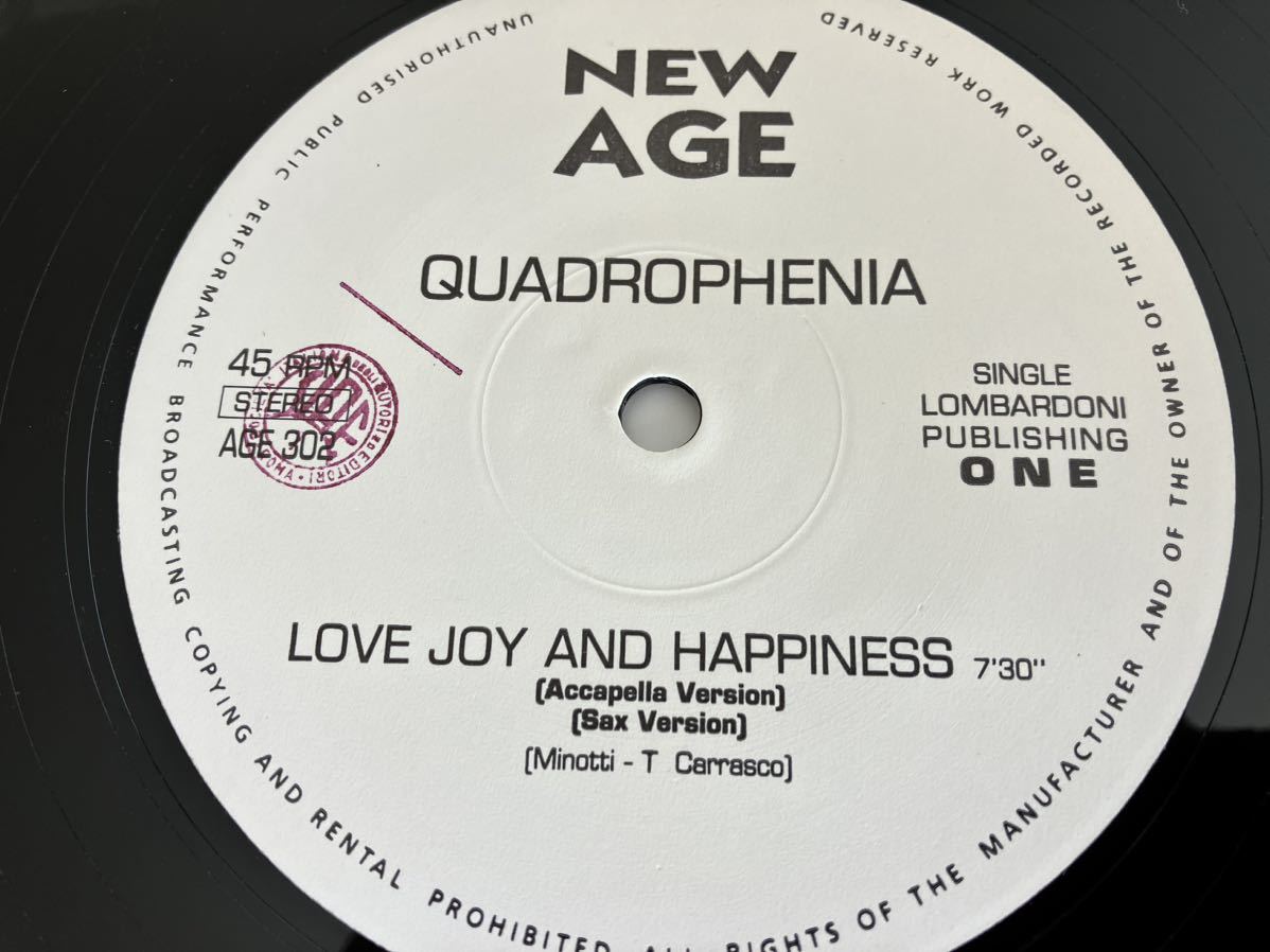 【伊Ori】QUADROPHENIA / Love Joy And Happiness(Accapella,Sax Ver,Dub,Inst)12inch NEW AGE ITALY AGE302 90年ITALO HOUSE,SAX HOUSE,_画像5