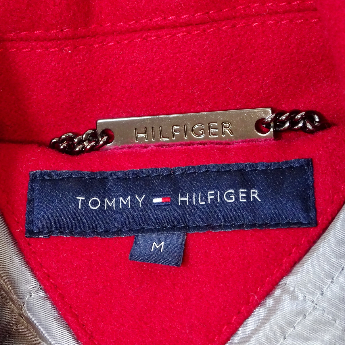 美品 TOMMY HILFIGER トミーヒルフィガー ポイントレザー ウールスタジャン 中綿入り 赤 Mサイズ_画像5