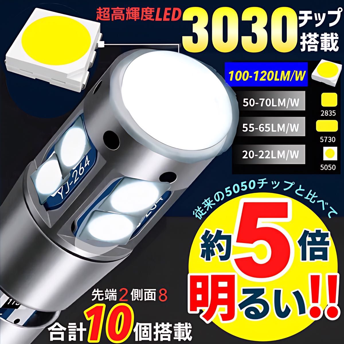 T10 LEDバルブ ホワイト 12V 24V 爆光 4個セット キャンセラー ポジション ナンバー メーター T16 