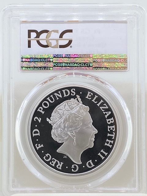 最高鑑定 2019 英国 クイーンズビースト ファルコン1オンス プルーフ 銀貨 PCGS PR70DCAM 最初の鋳造1/500枚 イギリス ロイヤルミント_画像4
