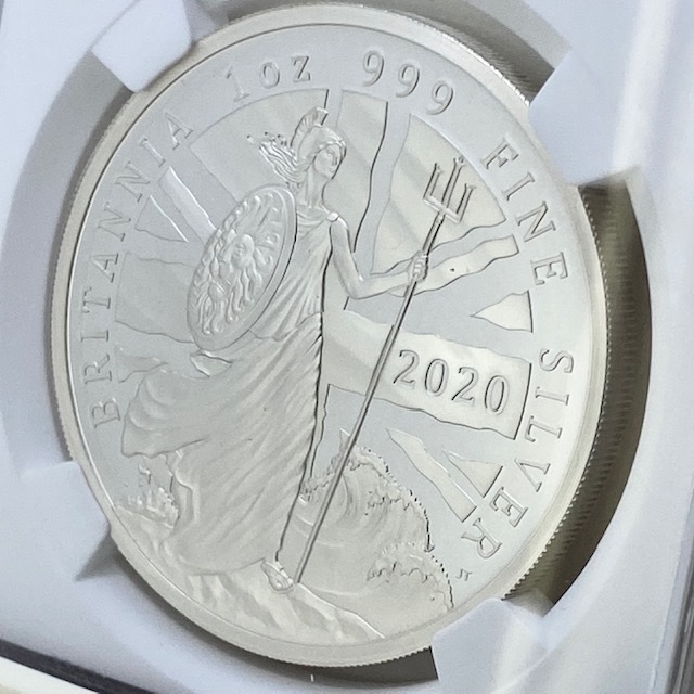 最高鑑定 2020 イギリス ブリタニア 1オンス 銀貨 Britannia NGC PF70UC ロイヤルミント 保証書 小冊子 元箱 アンティーク モダン コインの画像5