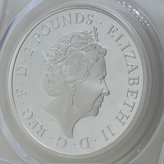 最高鑑定 2019 英国 クイーンズビースト ファルコン1オンス プルーフ 銀貨 PCGS PR70DCAM 最初の鋳造1/500枚 イギリス ロイヤルミント_画像8