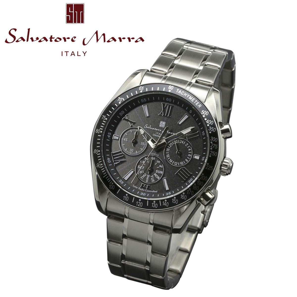 Salvatore Marra サルバトーレマーラ SM15116-SSBKSV ブラック シルバー 電波 ソーラー クロノグラフ メンズ 腕時計 ステンレス ビジネス