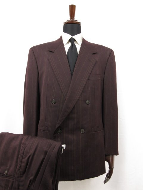 a- kai vu[ Gianni Versace kchu-ru] double 4 button suit ( men's ) size52~54 corresponding brown group stripe made in Italy #27RMS7813