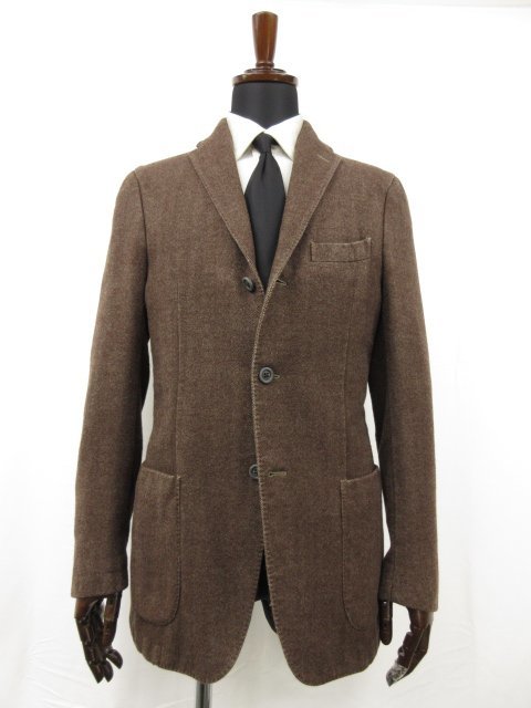 超美品 【ボリオリ BOGLIOLI】 COAT ウール シングル3ボタン段返り ジャケット(メンズ) size48R ブラウン系 ヘリンボーン PR1637■28MJ8742