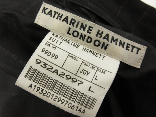 未使用品 【キャサリンハムネットロンドン KATHARINE HAMNETT】 ダブル6ボタン スーツ (メンズ) sizeL ブラック ストライプ柄 ■27RMS7750の画像10