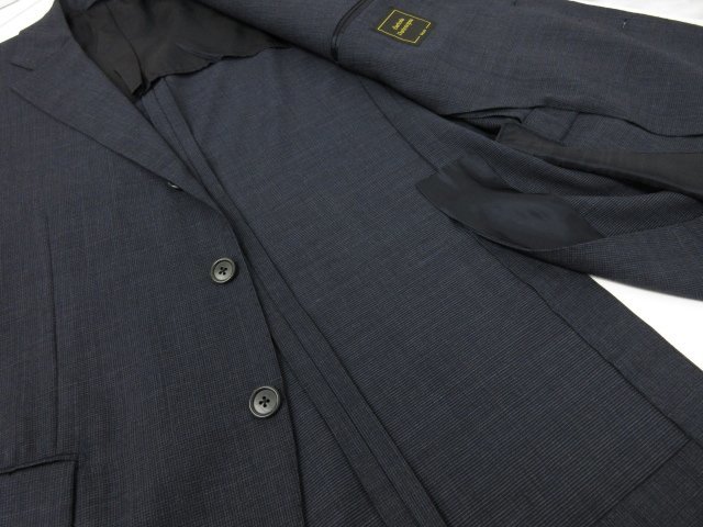 超美品 【サルトリアパルテノペア Sartoria Partenopea】 ウール 3ボタン段返り スーツ (メンズ) 48-7R ネイビー系 織柄 伊製 ■27RMS7829_画像7