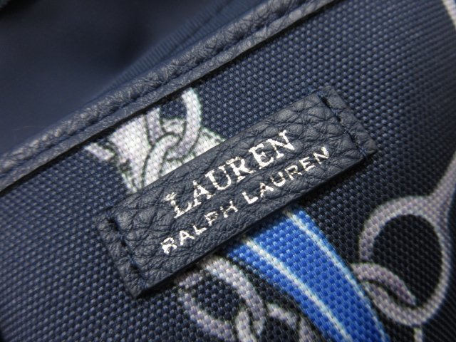 超美品【ローレンラルフローレン LAUREN RALPH LAUREN】 チェーンプリント柄 ファスナーポーチ コスメポーチ(レディース)ネイビー■5LG2778_画像7