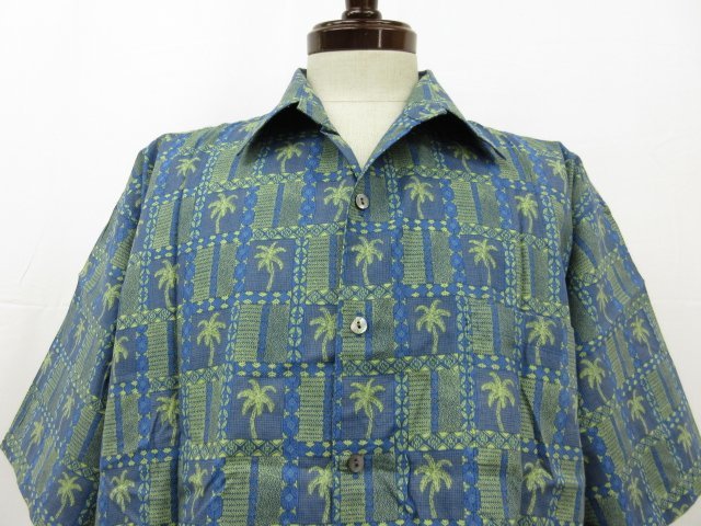 [TORI RICHARDtoli Richard ] total print pattern short sleeves aloha shirt ( men's ) sizeL blue group × green group USA made #29MK2716#