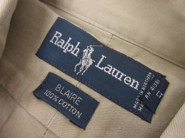 美品 【ラルフローレン Ralph Lauren】 BLAIRE ポニー刺繍 ボタンダウン 長袖シャツ (メンズ) sizeL グレージュ系 ■29MK2740■_画像3