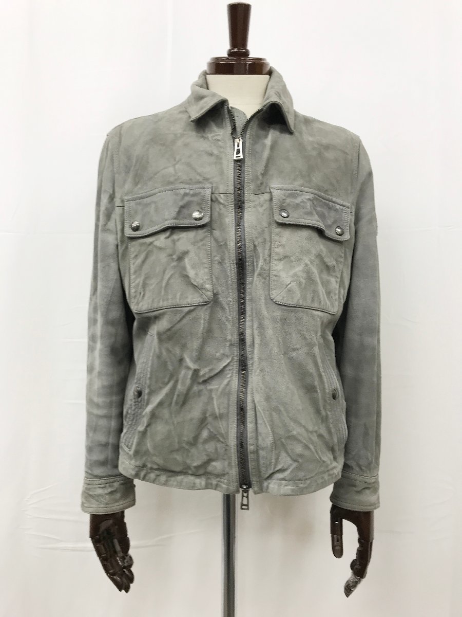 【ベルスタッフ BELSTAFF】103988 やぎ革 スエードレザー ダブルジップアップブルゾン (メンズ) sizeL グレー系 ■17MB3302■