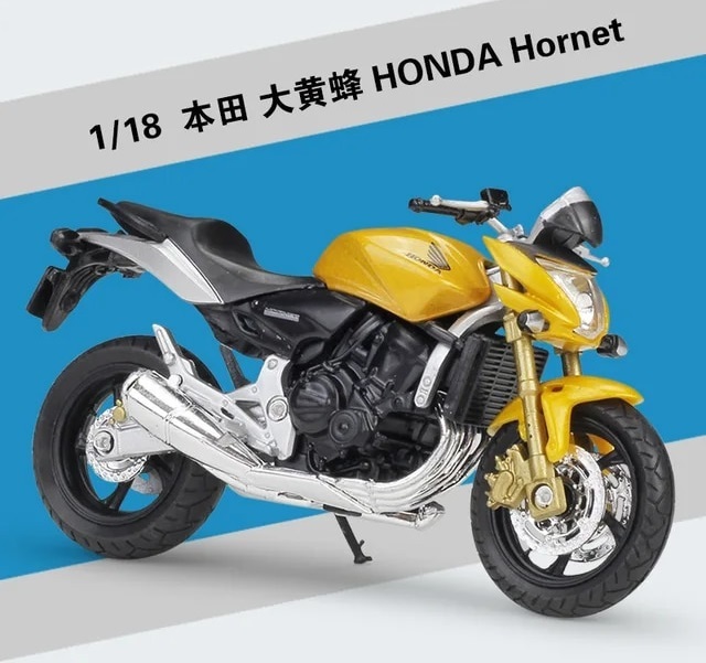 完成品 ダイキャス バイク ミニカー 合金 1/18スケール HONDA Hornet ミニチュア オートバイ ホンダ ホーネット 可動 イエロー G233_画像1