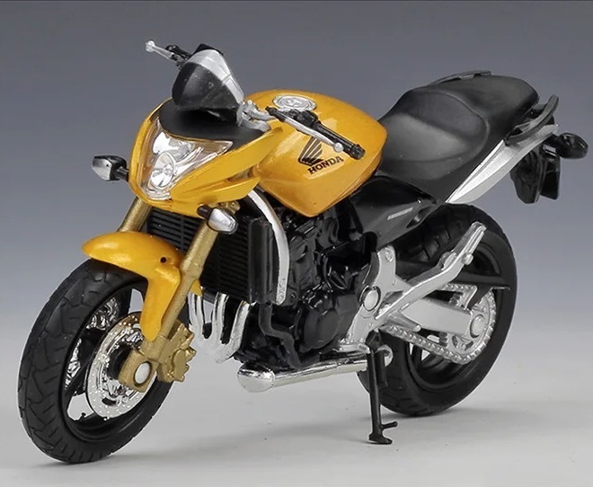 完成品 ダイキャス バイク ミニカー 合金 1/18スケール HONDA Hornet ミニチュア オートバイ ホンダ ホーネット 可動 イエロー G233_画像6