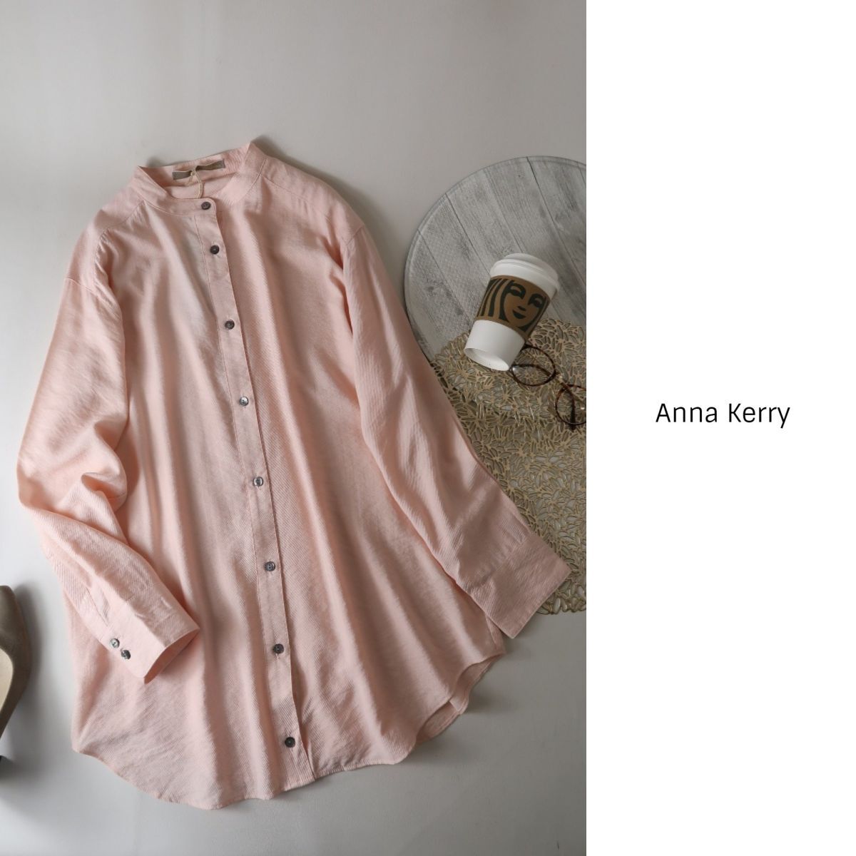 超美品☆1.4万☆アンナケリー Anna Kerry☆洗える バンドカラーブラウス 36サイズ☆M-B 0870_画像1