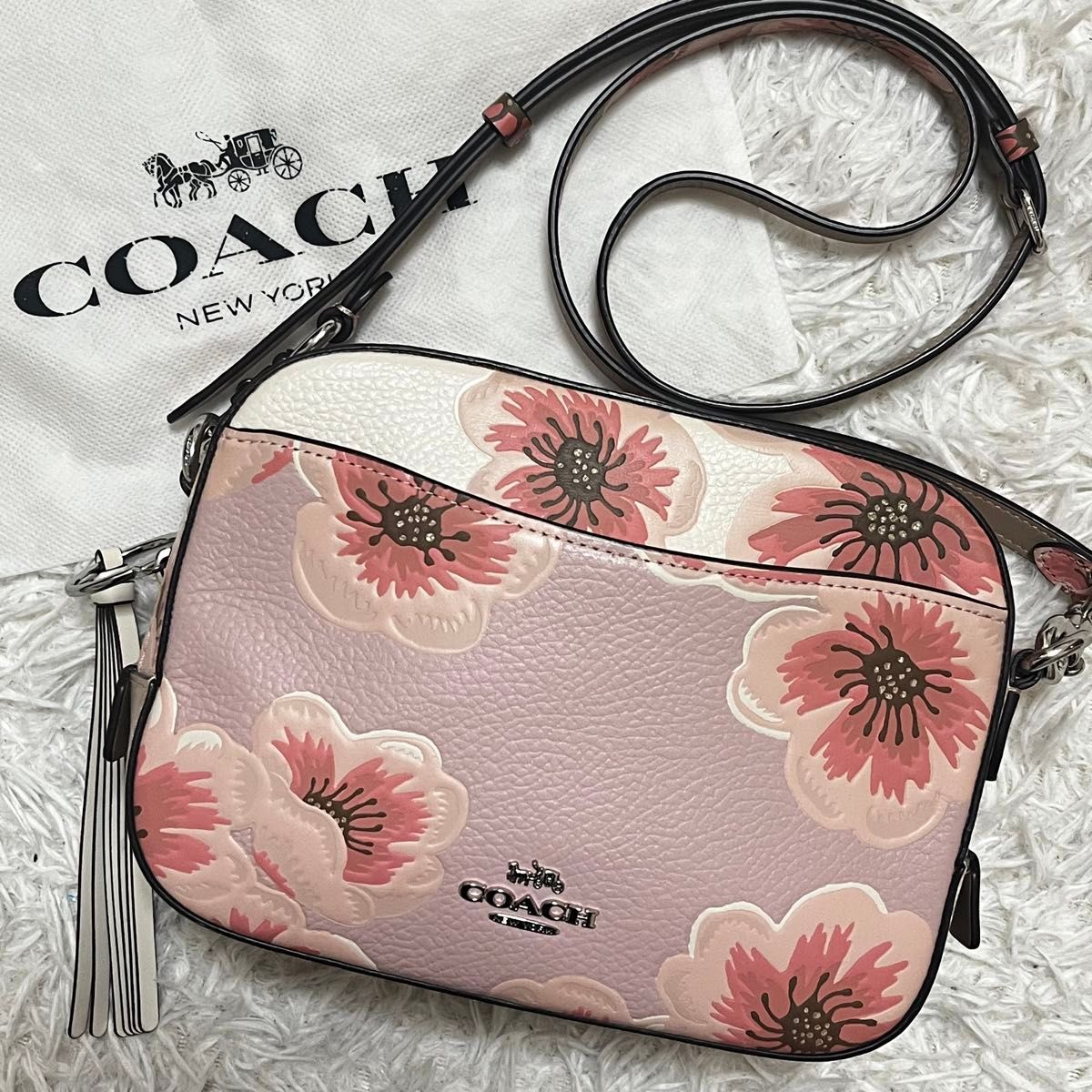 極美品 未使用級 COACH コーチ カメラバッグ ショルダーバッグ 日本限定 サクラ さくら 花柄 タッセル レザー ピンク色