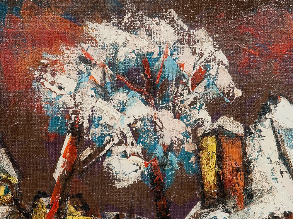 【五】真作 アンリ・ダンティ 『村の雪景色』 油彩 キャンバス 30号 額装 ／ 欧州画壇巨匠_画像2